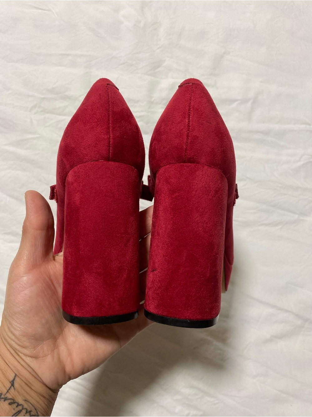 Marc Fisher Red Suede Nicoly Mary Jane Platform chunky Heels - Picture 7 of 9